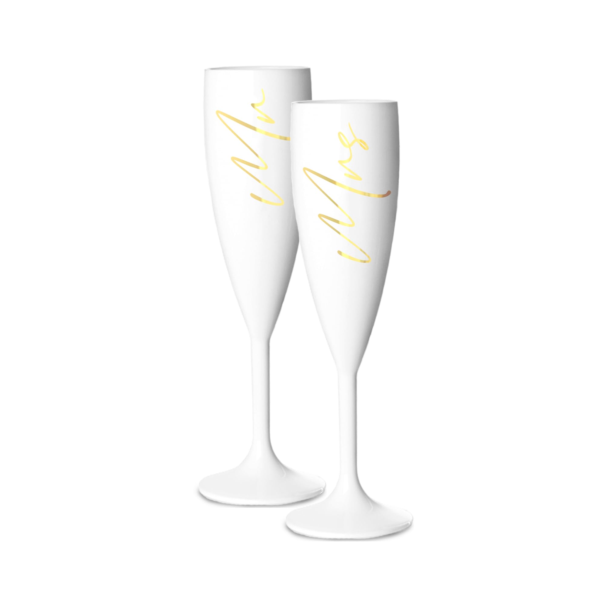 Print Maniacs Champagne Premium White Flute Glass Bride Groom Mr Mrs Wedding Maid Honour Wine Cocktail Prosecco Celebrations Gift (Gold, Mr + Mrs Set)