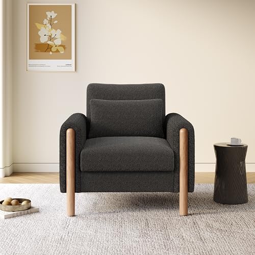 NNJN Silla moderna con reposabrazos con cojín grueso, cómodo sillón individual con acolchado suave, sillón relax para salón, oficina o dormitorio, cómodo sillón (gris)