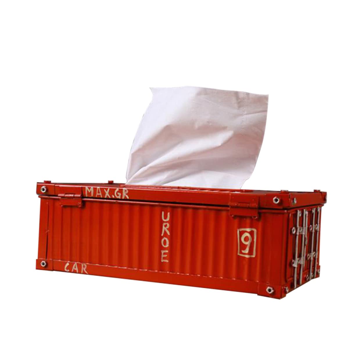Porta Fazzoletti Container Spedizione Retrò in Ferro Rosso | Stoccaggio Salviette, Sostituzione Rapida, per Decorazione Domestica e Uso Esterno