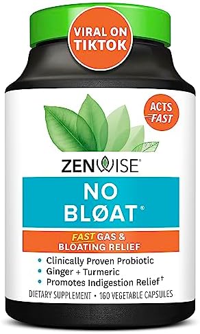 Zenwise No Bloat – Probiotics, Digestive Enzymes for Bloating and Gas Relief – Ginger, Dandelion, and Cinnamon to Improve Digestion – Vegan Water Retention Pills for Women & Men – 160 Count Zenwise No Bloat – Probiotics, Digestive Enzymes for Bloating and Gas Relief – Ginger, Dandelion, and Cinnamon to Improve Digestion – Vegan Water Retention Pills for Women & Men – 160 Count