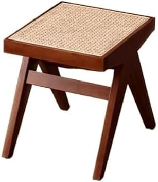 Solid Wood Rattan Stool Wooden Retro Style Dining Table Shoe Replacement Stool for Entryway Garden Bench Foot Stool Assembly Black