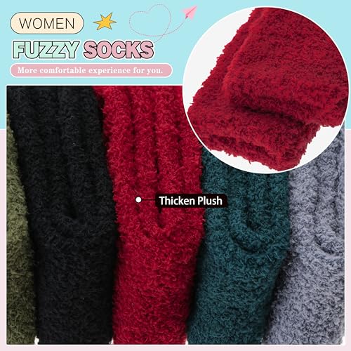Image of Fuzzy Socks Warm Fluffy Winter Cozy Thick Plush Slipper Sleep Comfy Crew Socks for Women & Men 5 Pairs