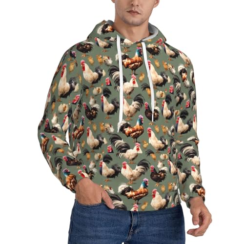 Sweat à capuche imprimé poulet unisexe avec poche kangourou décontracté