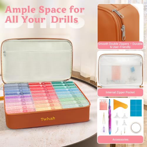 Image of twivah 27 Pcs Diamond Art Storage with Bag, 2-in-1 Diamond Art Trays Container with Lids, Diamond Painting Accessories with Color Stick, Diamond Art Kits for Adults & Kids Christmas, Birthday (Brown)