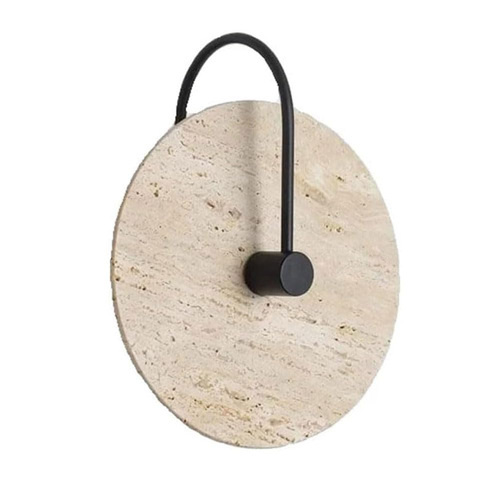 HAIDU Natural Stone LED Wall Sconce, 9.8in Round Yellow Travertine Wall Light, Modern Industrial Style Wall Lamp, Corridor Entrance Bedroom Decorative Lighting Fixtures