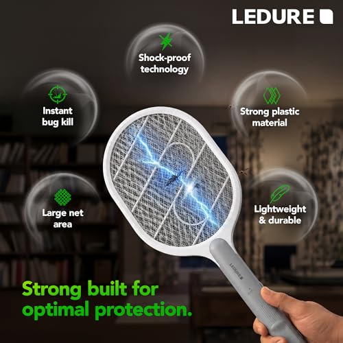 Image of Ledure DC Shastra Mosquito Bat | Rechargeable Mosquito Killer Racket with USB Type-C | Large Net Area | 6 Months Warranty | 2X Fast Charging | Mosquito Killer Racquet & Fly Swatter | Pack of 1