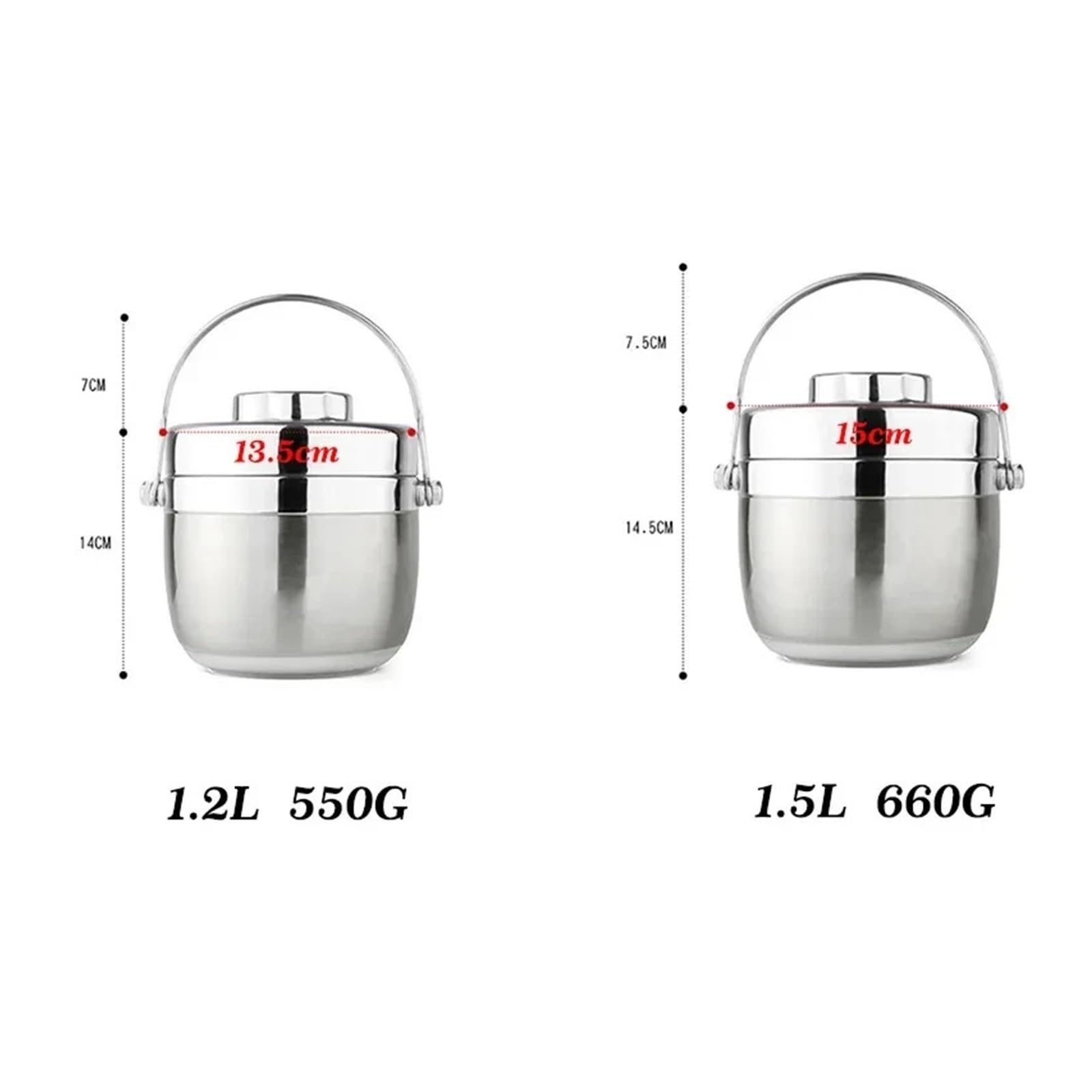 Bento Box Termico Isolamento Zuppa Stoviglie Portatili in Acciaio Inox(Sliver 1.2L)