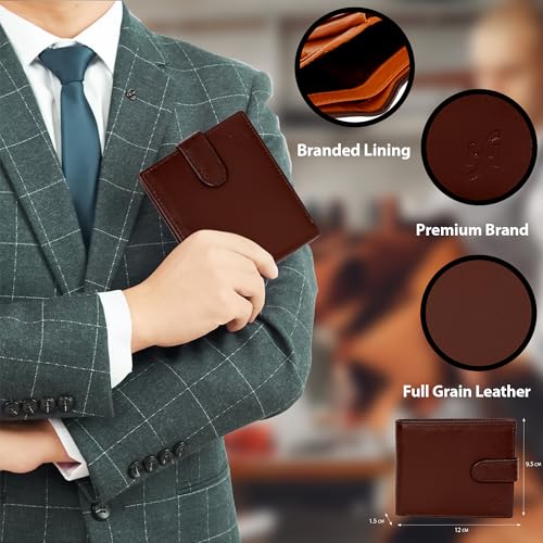 Mens RFID Blocking Compact Real Leather Coin Pocket Billfold Wallet Id Card Holder 1075 Brown Tan3