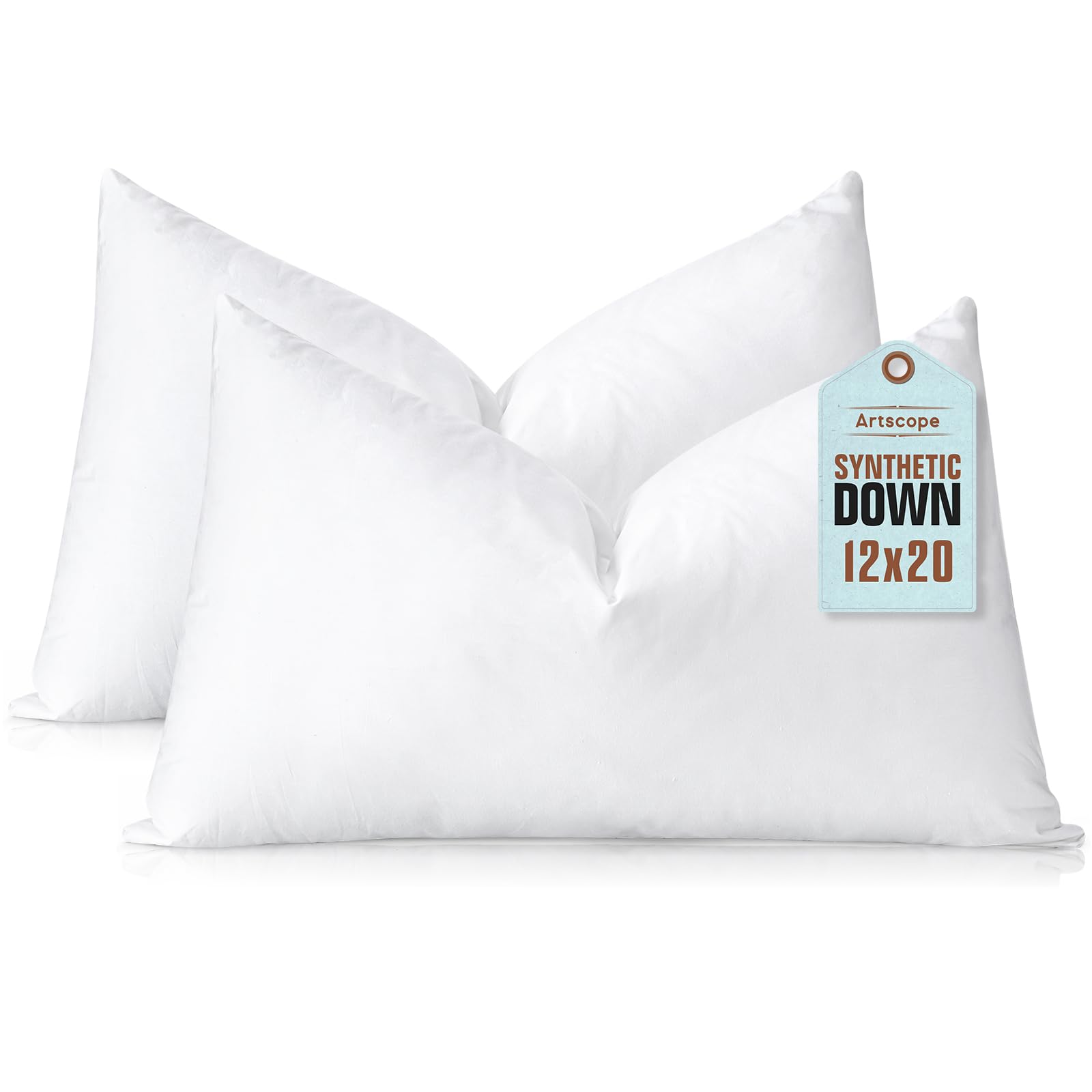 Artscope Synthetic Down Lumbar Pillow Insert, 12x20 Down Alternative Throw Pillow Insert. Ultra Soft Fluffy Sleeping Pillow with 100% Cotton Cover, Decorative Pillows Set of 2-White.OEKO-TEX STANDARD 100