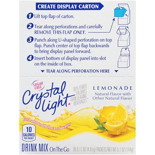 Image of Crystal Light Lemonade, Zesty Lemon Flavored Powdered Drink Mix, Sugar Free Refreshing Beverage, Convenient Travel Size Single Serve Packets, Just Add Water, 30 Count (Pack of 2)
