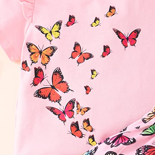 Image of Akyzic Little Girl Skirt Outfit Two Piece Spring Summer Outfit Butterfly Dress Cat Print Skirt Toddler Girl Outfit Set