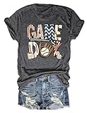 Baseball Shirts Women Baseball Mom Tshirt Baseball Game Day Graphic Tee Funny Short Sleeve Tops(Y-Dark Grey, M)