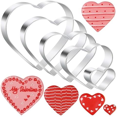 Heart Cookie Cutter Set - 5 Piece - 4.57" 3.86" 2.95" 1.97” 1.38" - Heart Shaped Cookie Cutters Fondant Biscuit Cutters for Valentines Day - Stainless Steel Cover