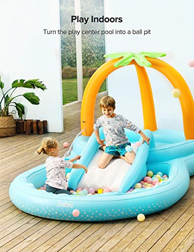 Sable Inflatable Play Center Wading Pool with Slide for Kids Children Garden Backyard 110\'\' x 71\'\' x 53\'\'