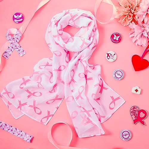 Xtinmee 10 Pcs Women's Pink Ribbon Scarf Breast Cancer Awareness 60 x 13 Inch Breast Cancer Symbol Scarf Print Lightweight Breast Cancer Shawl Accessories for Women Girls Neck Head Gift4
