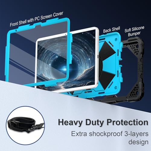 Image of Scnioy Case for iPad (A16) 11th Generation 11 Inch (2025) / iPad 10th Generation Case 10.9 Inch (2022) with 360 Rotating Stand Screen Protector Pen Holder Shoulder Strap, Black Blue