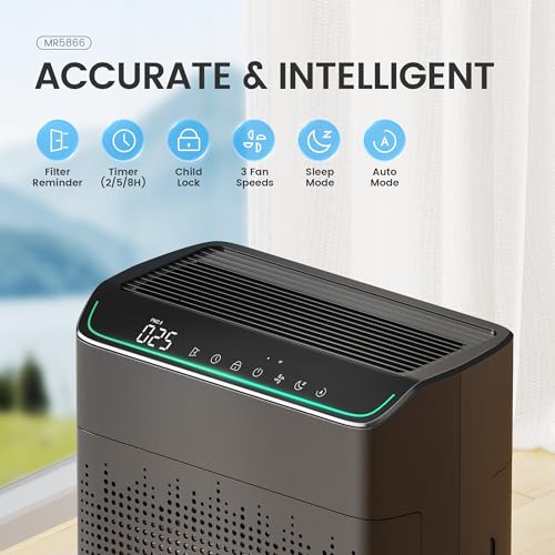Image of Air Purifiers for Home Large Room up to 1690 ft, HEPA Filter with PM 2.5 Monitor, WiFi and Alexa Compatible, Dual Air Intake for Smoke, Odor, Black