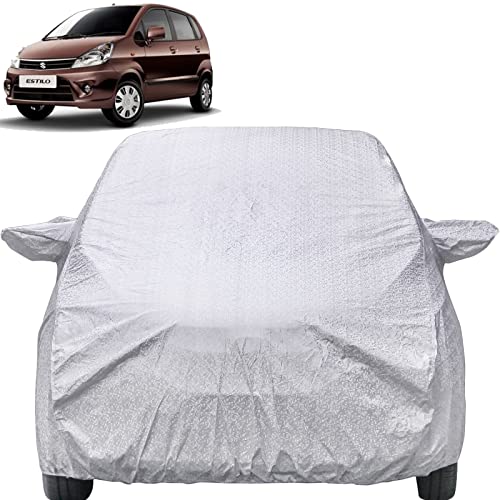 Image of Zen Estilo Waterproof Car Cover with Mirror Pockets, Shinning Silver Design, Non Woven Fabric,Triple Stitched, Compatible with Maruti Zen Estilo Car Cover (2009 to 2014), Zen Estilo Car Accessories