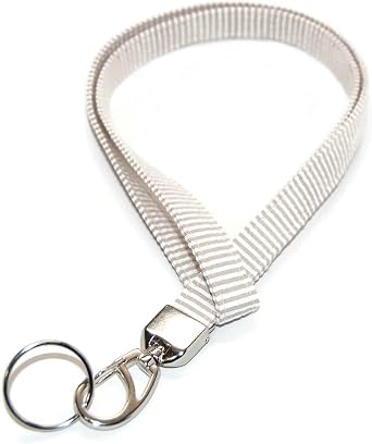 Khaki Seersucker Lanyard for ID or Keys Fabric with Clip