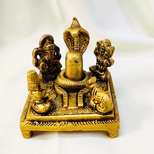 Estatua de latón Shiva Lingam con Nandi Ganesh y Parvati 3 pulg