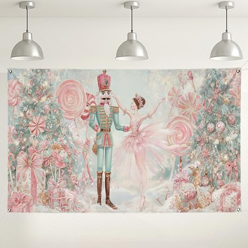 Fondo de Navidad de ballet cascanueces, decoraciones de fiesta de caramelo de melocotón, fondo de fotos de invierno para interiores y exteriores, para eventos festivos, 71 x 43 pulgadas