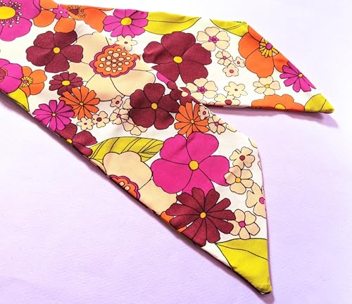 Floral Scarf Retro 60s Party Accessory Groovy Print Bandana Hippie Hairband 70s Flower Power Costume3