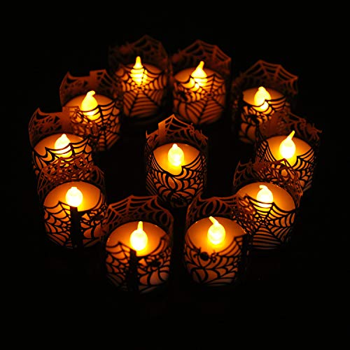 Messar Halloween Flameless Led Candle Shades - 50 Pcs, Messar Tea Light Candle Holders Candle Lampshades Hollow Out Spiderweb Paper Wrappers Table Decoration For Halloween Wedding Party  thumb #5