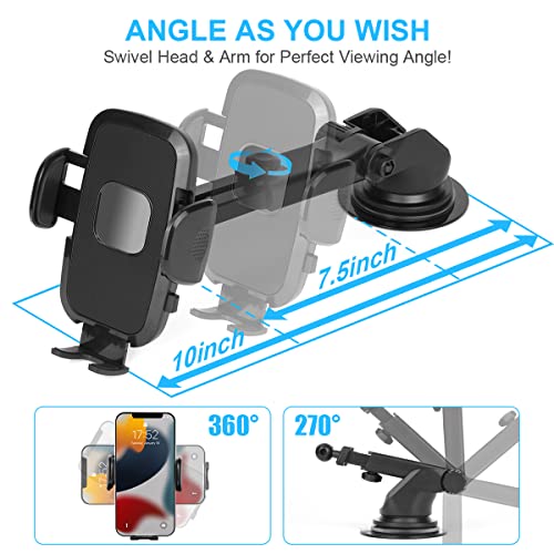 URAQT Auto Telefoonhouder, 3-in-1 Universele Autotelefoonhouder met Zuignap, 360° Rotatie Dashboard/Voorruit Mobiele… - Image 4