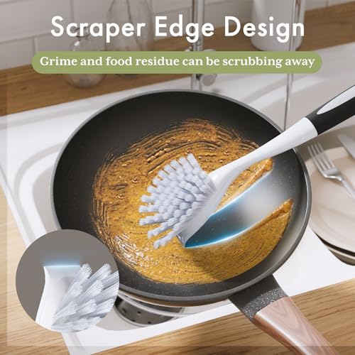 Image of Amazer Dish Brush with Handle, 2 Pack Kitchen Scrub Brushes for Cleaning, Dish Scrubber with Stiff Bristles for Sink, Pots, Pans