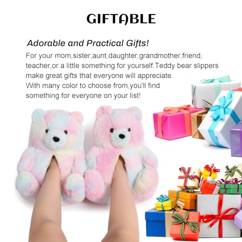Image of Women's Funny Teddy Bear Slippers,Cute Slippers for Women,Fuzzy Indoor House Slipper,Fluffy Cartoon Bedroom Slipper,Birthday Gifts for Women,Men,Ladies,Girls