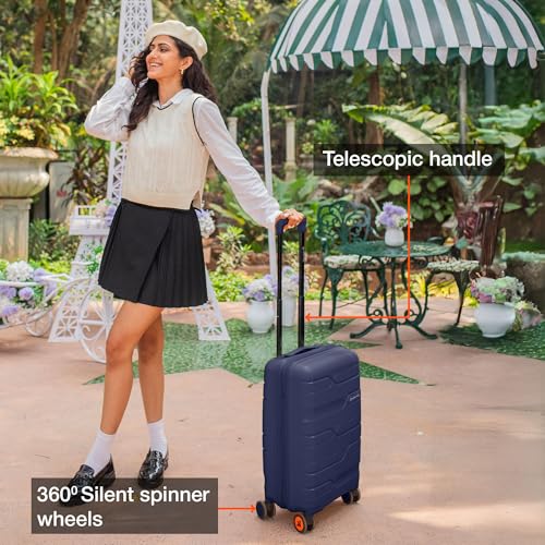 Image of Nasher Miles Paris Hard-Sided Polypropylene Luggage Set of 2 | 55cm & 65cm | 8 Wheels Double Spinner Small & Medium Trolley Bag for Travel | Suitcase (Navy Blue & Black)