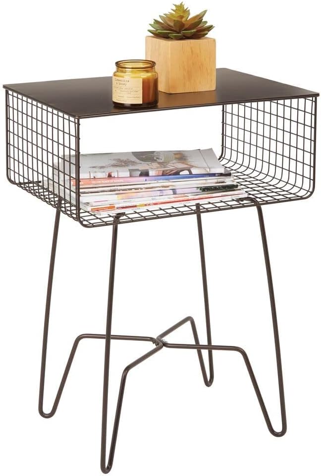 Amazon.com: mDesign Steel Side Table Nightstand with Storage Shelf ...