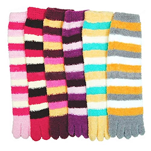 ATB 3 Pairs Lot Fuzzy Toe Socks Soft Striped Womens Thong Flip Flop Wholesale 9-11