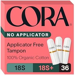 Cora 100% Organic Cotton Non-Applicator Tampons (36 Super/Super+ Tampons) | Comfortable Leak Protection, Expands to Your Shape, Made Without Chlorine, Pesticides, or Rayon, Organic Cotton Feminine Care