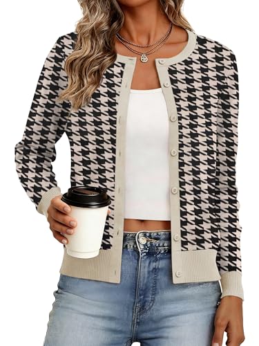 Bellcoco Cardigan Sweaters for Women Lightweight Crew Neck Button Down