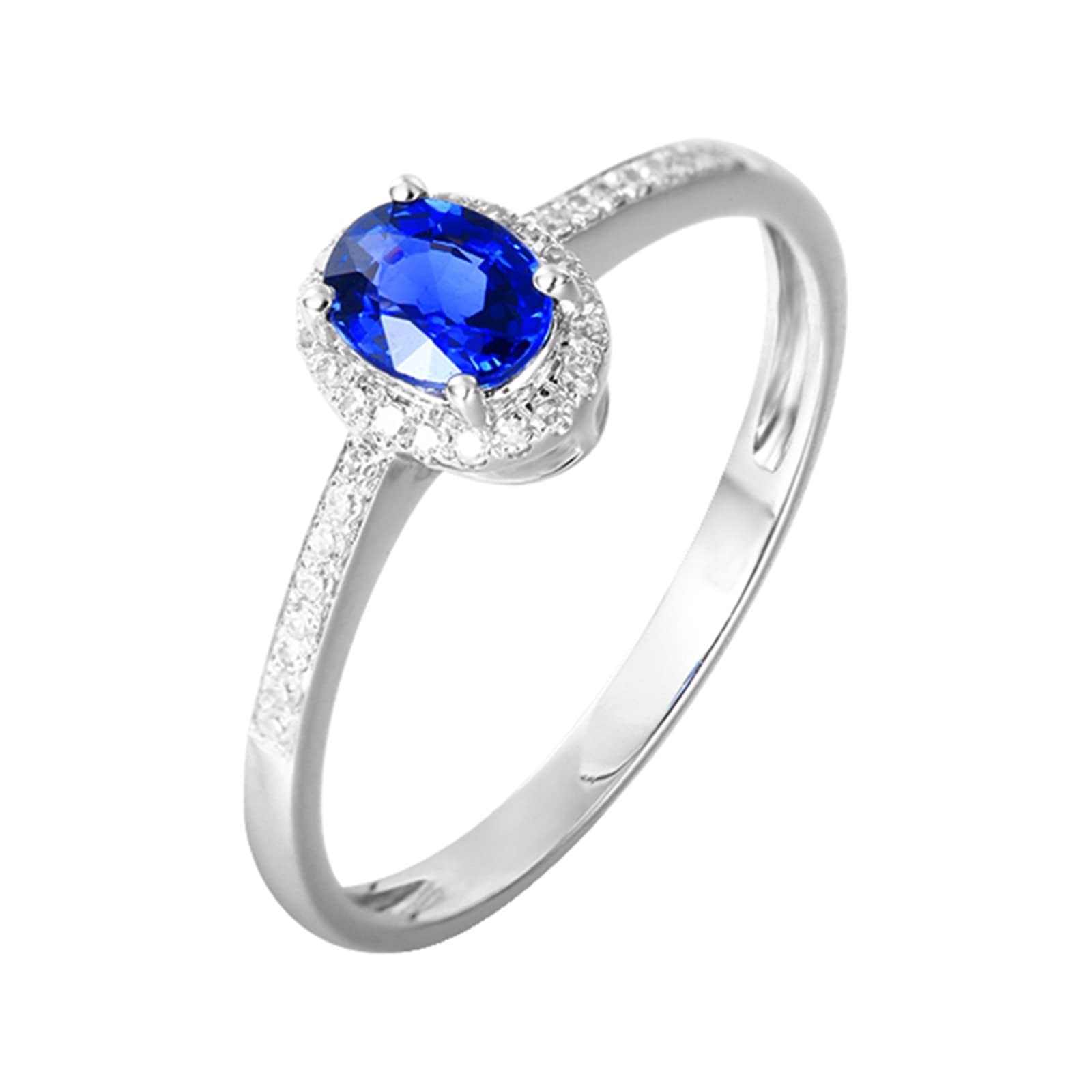 Epinki Echt Gold Trauringe 18K Weißgold Au750 Frauen, Saphir Verlobungsring Blau 0.48ct 4 Klaue Solitärring Weißgold Au750 mit Diamant, Gr.65 (20.7)