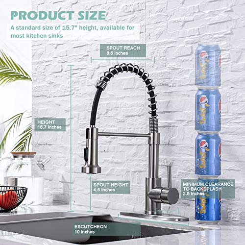 Kitchen Sink Faucets, Kitchen faucets with Pull Down Sprayer WEWE sus304 Stainless Steel Brushed Nickel Single Handle Single Hole Faucet for Farmhouse rv Utility bar Laundry Sinks
