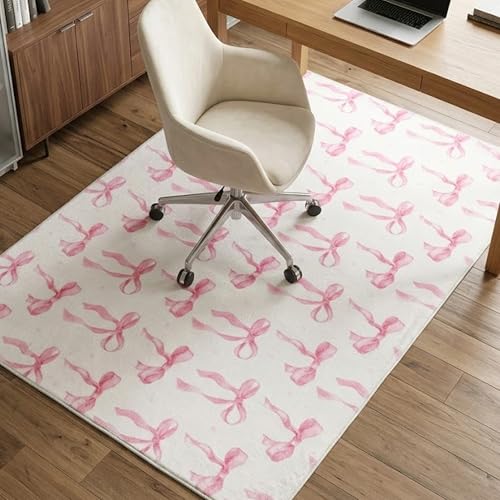 yueyaer Office Chair Mat for Hardwood/Tile Floor, 36'x48'Desk Chair Mat for Rolling, Non Slip Under TPR Backing Low-Pile Rug(Pink Cute Bow)