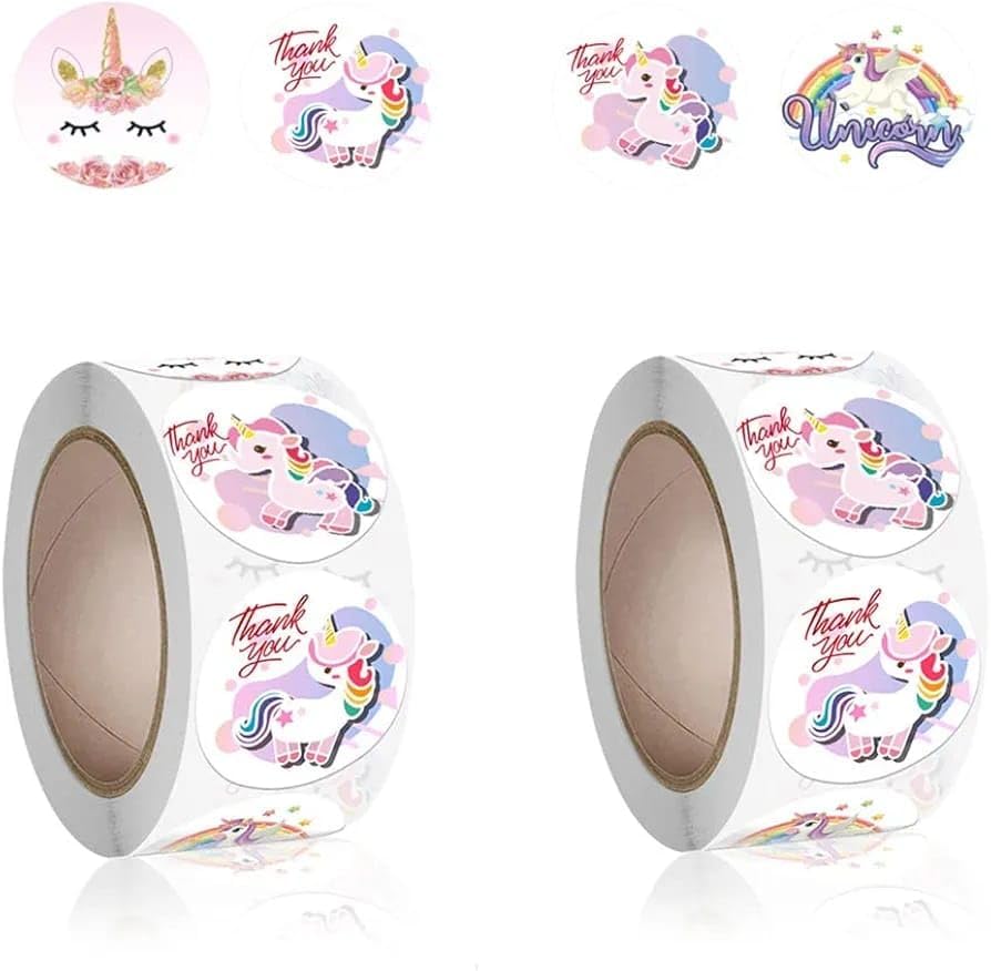 Image of 500pcs Watercolor Thank You Stickers, Round Thank You Adhesive Sticker for Small Business Wedding Supplies Packing Stickers Gift Wrap (1, Thank You Unicorn Stickers)