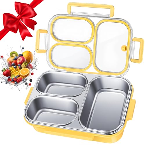 BOYUNSHI Bento Box Lunch Boxes Stainless Steel Lunch Box with 3 Compartments Lunchbox Snack Boxes for Kids Adults Leak-Proof Bento Box for School Office & Outdoor Microwave Dishwasher Safe 27oz