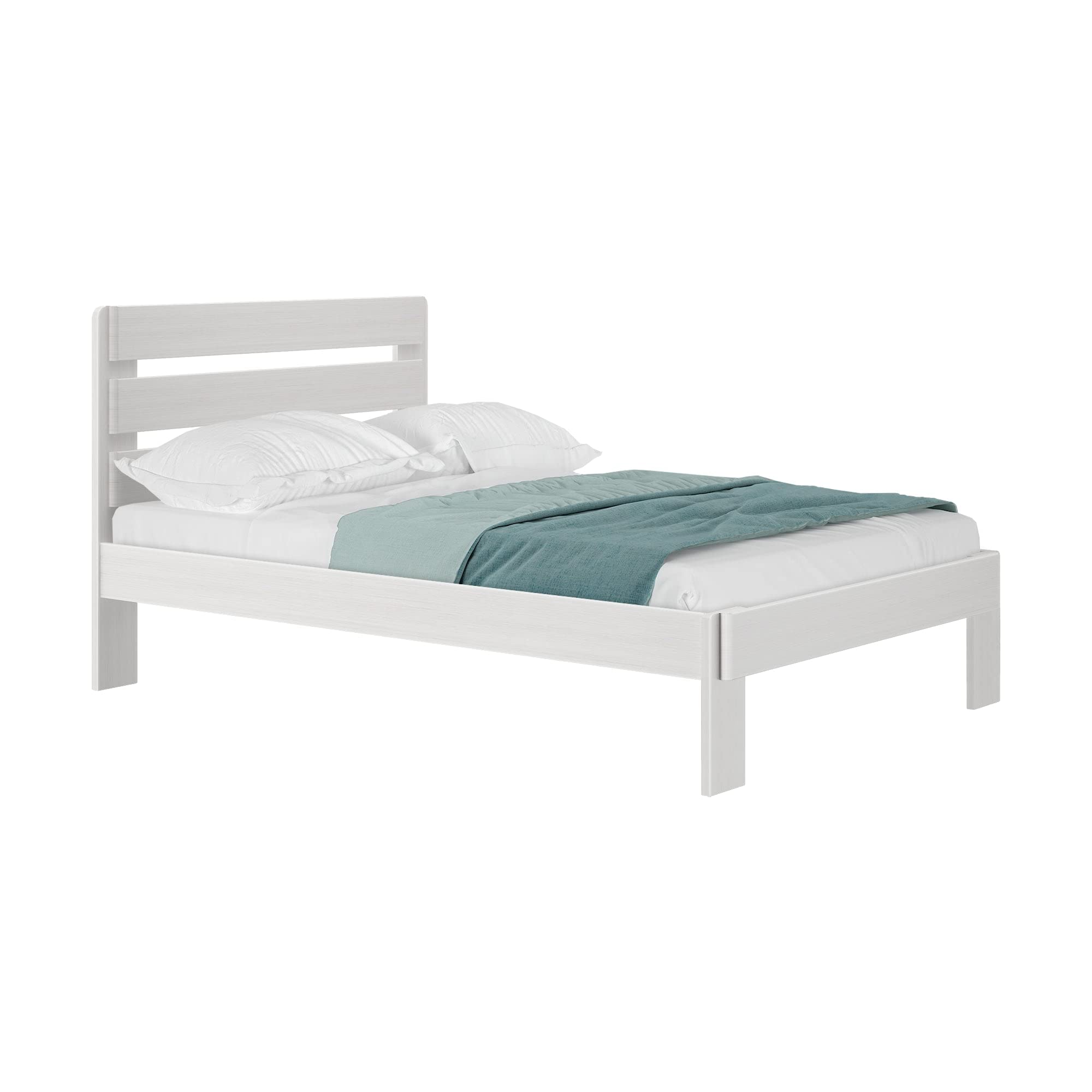Plank+BeamRustic Wood Full Bed Frame, Platform Bed with Headboard, Slatted, White Wash