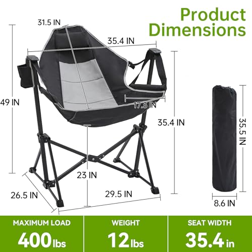 Silla de Camping Aohanoi HMK-CH, Silla mecedora plegable para adultos soporte hasta 400 libras, con reposabrazos y reposacabezas miniatura 3