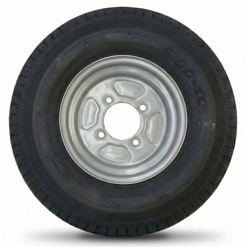 Roue complète 500x10 10" - 4 Trous - Entraxe 115mm - Déport 0 - Pour remorque - 10 pouces - Largeur 5 pouces - Indice de vitesse N 140km/h - Indice de charge 72 (355kg)