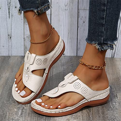 DOIX Chanclas Correctoras de Juanetes para Mujer Sandalias de Cuña Cómodas de Verano con Soporte de Arco Zapatos para Caminar Zapatillas Antideslizantes para Exteriores,Beige,US6/EU37