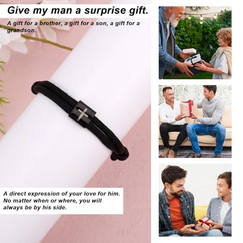 Pulsera cristiana cruz ajustable negra para hombre miniatura 6