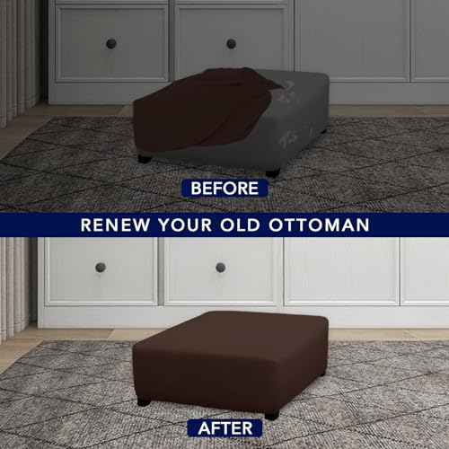 Image of PureFit Stretch Square Ottoman Cover 40x40x15 Footstool Cover, Chocolate