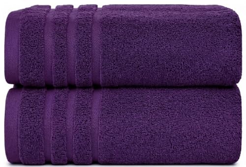 Image of WovenWonder Pack of 2 Super Jumbo Bath Sheets (100 x 200 cm-600GSM) Luxury 100% Egyptian Cotton Soft Extra Large Bath Sheet Towels Highly Absorbent & Quick Dry Hotel Quality Towel Set (Purple)