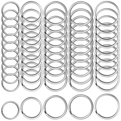 AYWFEY 50 Pcs Small Key Rings, Split Rings, Metal Keyrings for Keys, 5 Sizes (20mm, 25mm, 28 mm, 30mm, 35 mm) Stainless Steel Key Ring for Keychain Crafts Dog Pet Collar DIY Tag Jewelry