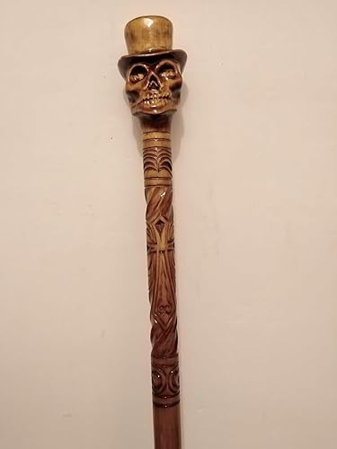 Miniatura 5 de Wooden Skull Designer Head With Cap Hand carved Walking Cane - Premium Wood Carved Walking Stick Cane With Ergonomic Palm Grip Handle - 36" Brown