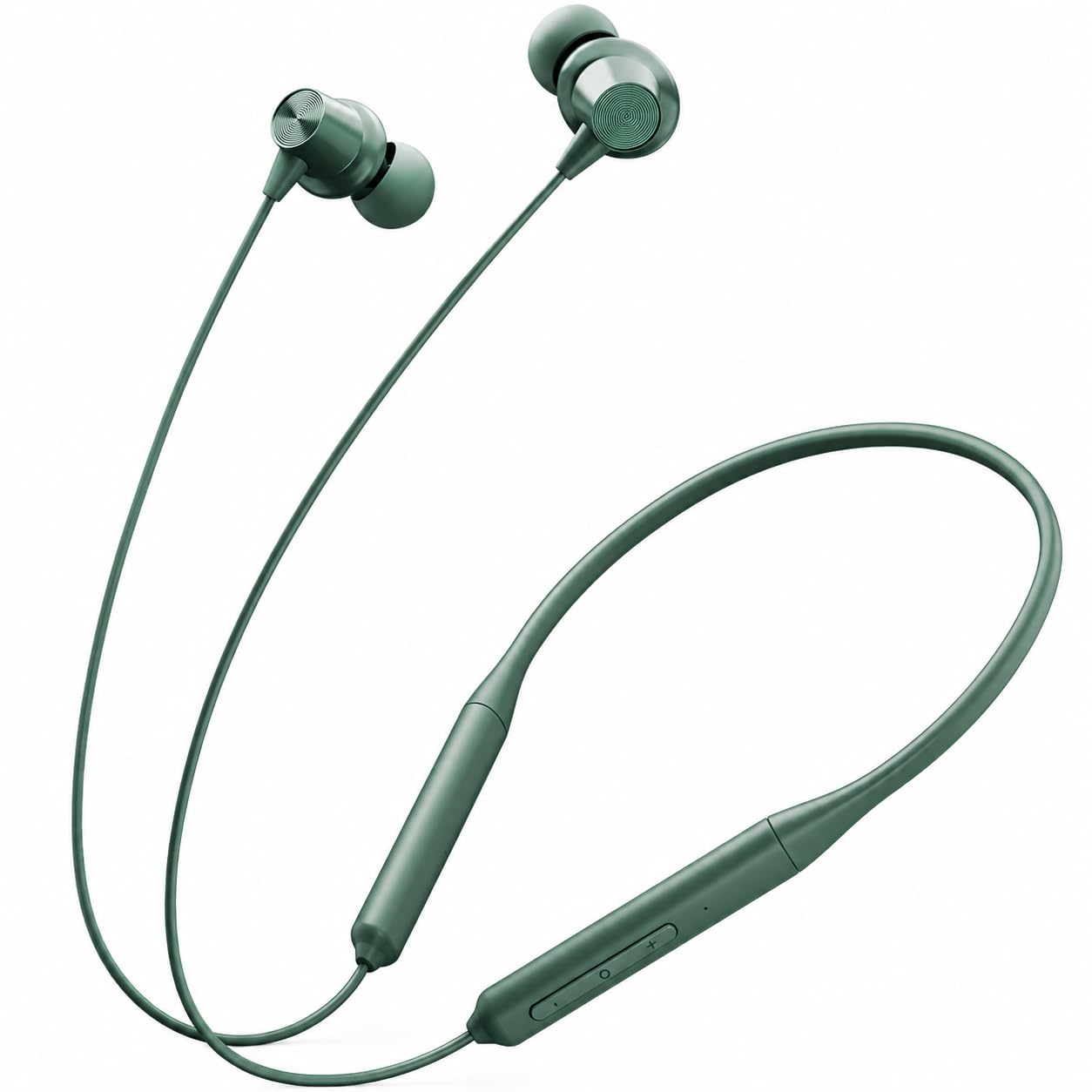 ruskin t60 wireless neckband headphones with 48 hours, green | playtime, bass edition bluetooth headset, fast charging, noise cancellation, inline remote, flatwire design, on-ear neckband